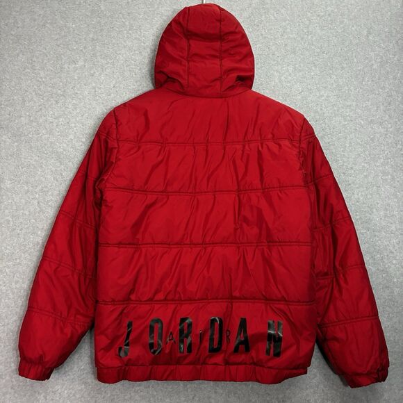 Nike Jordan Puffer Jacket Youth XL (18-20) Red Black Jumpman Hooded Winter Coat - Picture 6 of 7